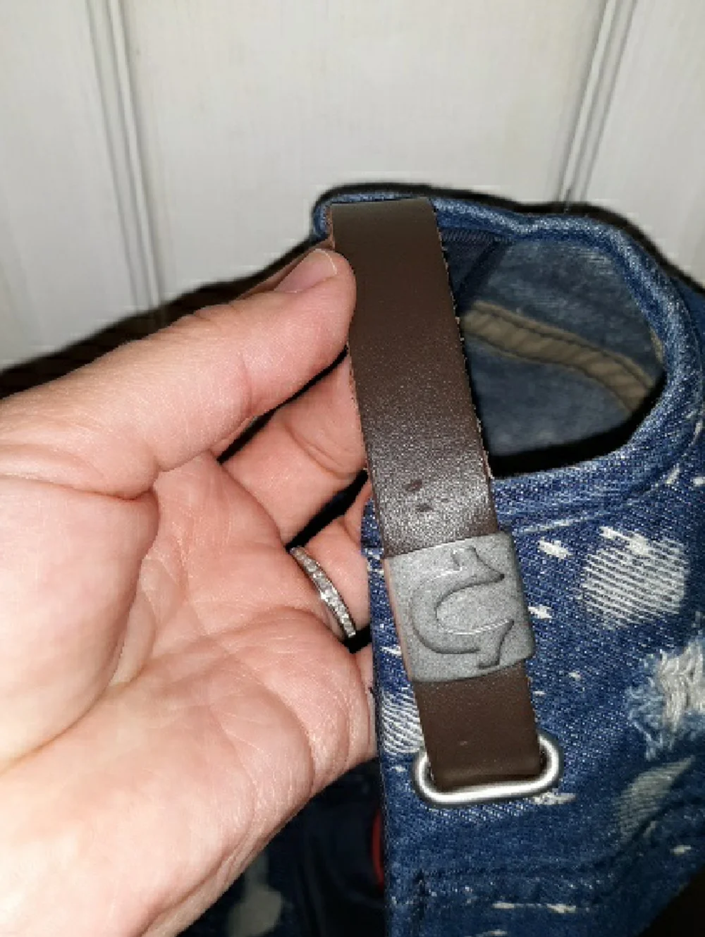 True Religion Logo Distressed/Spotted Blue Denim Hat